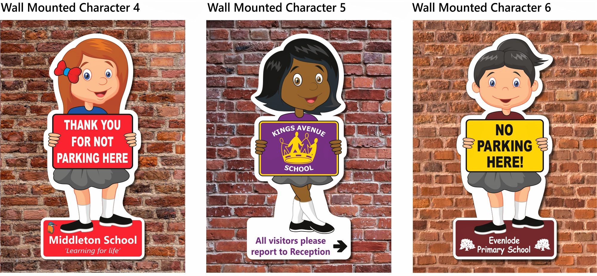 child friendly cut out character school signs